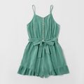 Mommy and Me 100% Cotton Ruffle Solid Sleeveless Rompers Green