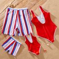Stripe and Star Print Color Block Family Matching Red Swimsuits Red