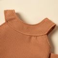 2-piece Baby / Toddler Girl Knitted Off Shoulder Top and Denim Flares Set Brown