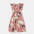 Pink Floral Print Ruffle-sleeve Dresses for Mommy and Me Pink