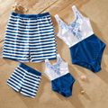 Stripe Print Boho Family Matching Swimsuits Blue