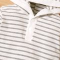 Striped Hooded 3D Ear Design Long-sleeve Baby Jumpsuit Light Grey image 3