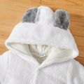 Solid Hooded 3D Bear Design Long-sleeve Baby Jumpsuit White