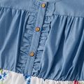 Denim Stitching Floral Print Matching Tank Midi Dresses Color block