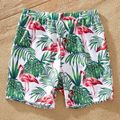 Family Look Flounce Sleeve Flamingo and Leaf Print One-piece Matching Swimsuits Green/White