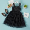Kid Girl Sequined Bowknot Decor Princess Party Dress Layered Dress Black