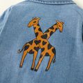 Denim Giraffe Print Polo Collar Long-sleeve Baby Jumpsuit Light Blue image 2