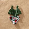 Family Solid Ruffle Top & Floral Print Shorts Matching Swimsuits Green