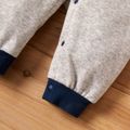 Baseball and Number Print Color Block Long-sleeve Fleece-lining Baby Jumpsuit Grey