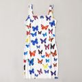 Butterfly Print Tank Square Collar Tight Dresses for Mommy and Me White