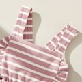Stripe Print Ruffle Decor Sleeveless Baby Jumpsuit Rosy