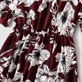 Floral Print Ruffle-sleeve  Irregular Hem Dresses Red