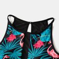 Family Look Flamingo and Plant Print Splice One-piece Matching Swimsuits Color block
