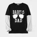 Letter and Stripe Print Splice Long-sleeve Matching Tees Tops Black