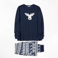 Family Matching Reindeer Print Christmas Pajamas Sets (Flame Resistant) Dark Blue image 5