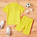 Color Block Shark Print Tee and Shorts Athleisure Set for Toddlers / Kids Yellow