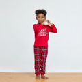 Joyful Merry Christmas Letter Top and Plaid Pants Family Matching Pajamas Sets (Flame Resistant) Red