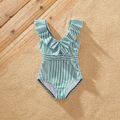 Striped Print Family Matching Swimsuits（ V-neck Flounce One-piece Swimsuits for Mom and Girl ; Swim Trunks for Dad and Boy） Dark Green