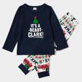 Christmas Letter Short-sleeve Top and Reindeer Pants Family Matching Pajamas Sets (Flame Resistant) Dark Blue image 3