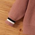 100% Cotton 2pcs Solid Stripe Decor Knitted Long-sleeve Baby Set Apricot image 4