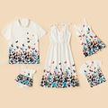 Butterfly Floral Series Family Matching Sets（Bow Tie Shoulder Dress for Women - Button Front Shirts -  Rompers） White
