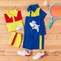 Color Block Shark Print Tee and Shorts Athleisure Set for Toddlers / Kids Yellow