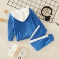 2-piece Toddler Boy Hoodies with Pocket and Colorblock Pants Set Blue image 2
