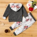 2-piece Baby / Toddler Floral Print Hooded Long-sleeve Pullover and Pants Set Dark Grey