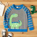 Toddler Boy Animal Dinosaur Embroidery Striped Colorblock Sweater Color block