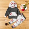 2-piece Baby / Toddler Floral Print Hooded Long-sleeve Pullover and Pants Set Dark Grey