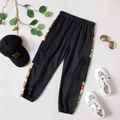 Kid Boy Letter Vehicle Print Casual Cargo Pants Joggers with Pocket Black