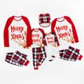 Mosaic Christmas Merry Xmas and Reindeer Print Plaid Family Matching Pajamas Sets (Flame Resistant) Red image 1