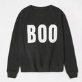 Letter Print Black Cotton Sweatshirts for Mom and Me Black