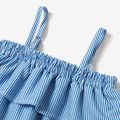 Blue and White Stripe Series Family Matching Sets(Floral Splice Print Off Shoulder Dresses for Mom and Girl  - Short Sleeve Shirts for Men and Boy) Light Blue