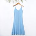 Solid Sleeveless Matching Blue Midi Sling Dresses Blue