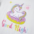 2-piece Kid Girl Pajamas Set, Unicorn Letter Print Long-sleeve Top and Gradient Colorblock Pants Sleepwear Set Multi-color