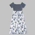 Mosaic Floral and Stripe Print Family Matching Black and White Sets Dark Blue