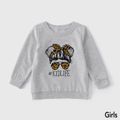 Letter Leopard Print Long Sleeve Sweatshirts for Mommy and Me Light Grey