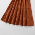 100% Cotton Solid Color Ruffle Cuff Matching Brown Midi Dresses Red
