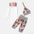 3pcs Baby Girl 95% Cotton Long-sleeve Letter and Floral Print Set White