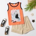 Fashionable Kid Boy 2-piece Sleeveless Shark Letter Print Shorts Suits Coral image 1