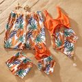 Family Look Floral Print Splice Solid One-piece Matching Swimsuits Orange