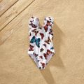 Butterfly Animal Print Family Matching Swimsuits(One-piece Cross Back Swimsuits for Mom and Girl ; Swim Trunks for Dad and Boy) White