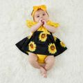 2pcs V Collar Lace Sunflower Flutter-sleeve Baby Sets Yellow