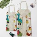 Cute Dinosaur Print Linen Aprons for Mommy and Me Color block image 3