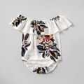 Floral Print Sling Dresses for Mommy and Me(Off Shoulder Baby Rompers) White