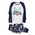 Christmas Antler Letter Top and Snowman Reindeer Print Pants Family Matching Pajamas Sets (Flame Resistant) Dark Blue image 3