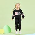 2-piece Baby / Toddler Girl Splice Colorblock Leopard Print Long-sleeve Pullover and Pants Set Black image 4