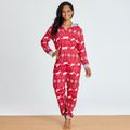 Family Matching Bear and Reindeer Print Christmas Hooded Onesies Pajamas (Flame resistant) Red