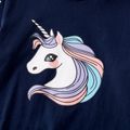 Unicorn Print Hooded Sweatshirt and Letter Pants Set for Toddlers/Kids Dark Blue image 4